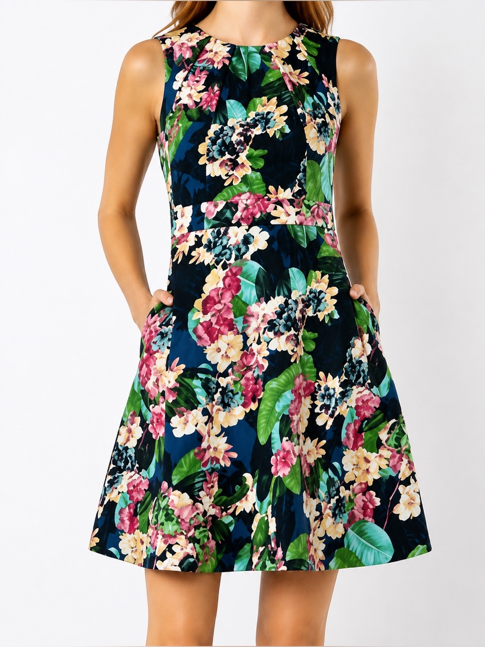 Karen Millen Tropical Floral Fit &‎ Flare summer Dress Size 6